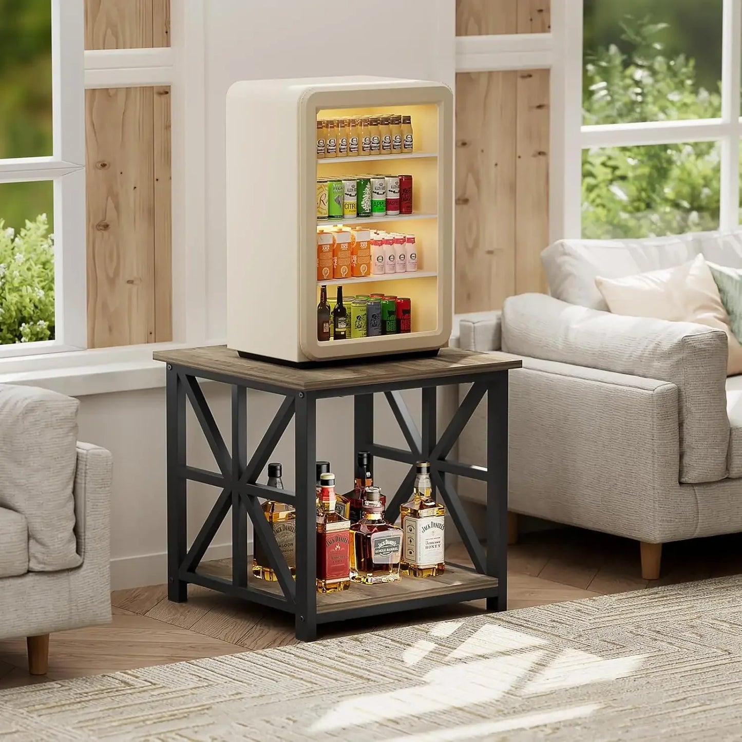 XMSJ Two Tier End Table Modern Farmhouse Living Room