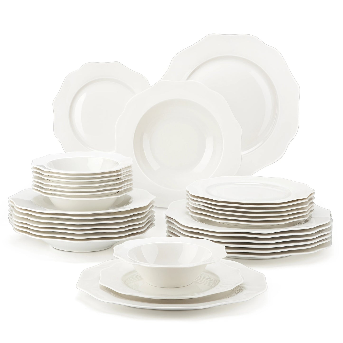 MALACASA 16/32-PIECE Nordic European Golden Rim White Porcelain Tableware Set with Bowl,Dinner&Dessert&Soup Plate Set for 4/8 The Pet & Home Store