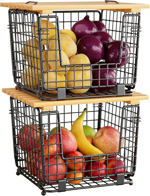 Wire Storage Basket Pantry Stackable Organizer For Produce