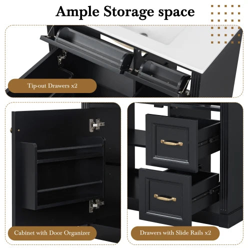 36 Inch Bathroom Vanity with Sink, Cabinet with 4 Drawers, Soft-Close Door & Adjustable Shelf, Ceramic Basin, for Bathroom The Pet & Home Store