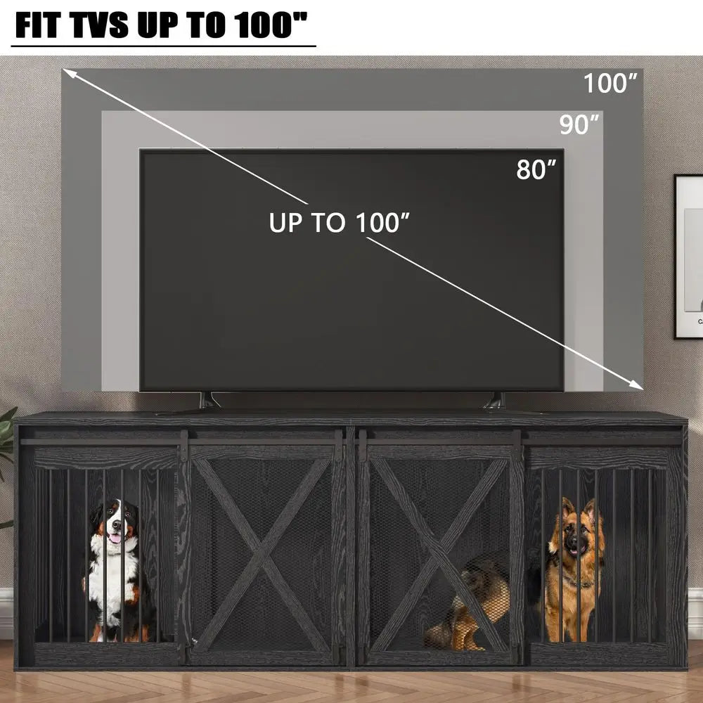 XXXL Dog Crate Furniture for 2 Large Dogs, Heavy Duty Double Dog Cage Extra Large Breed, 35.4 Tall Thick Wooden Dog Kennel TV S