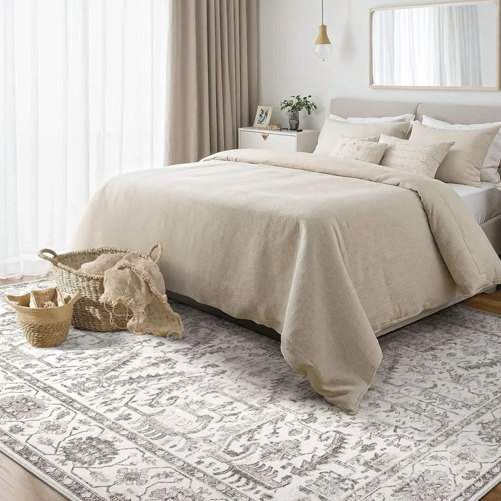 Soft Washable Vintage Area Rug Non Slip Polyester Living Room