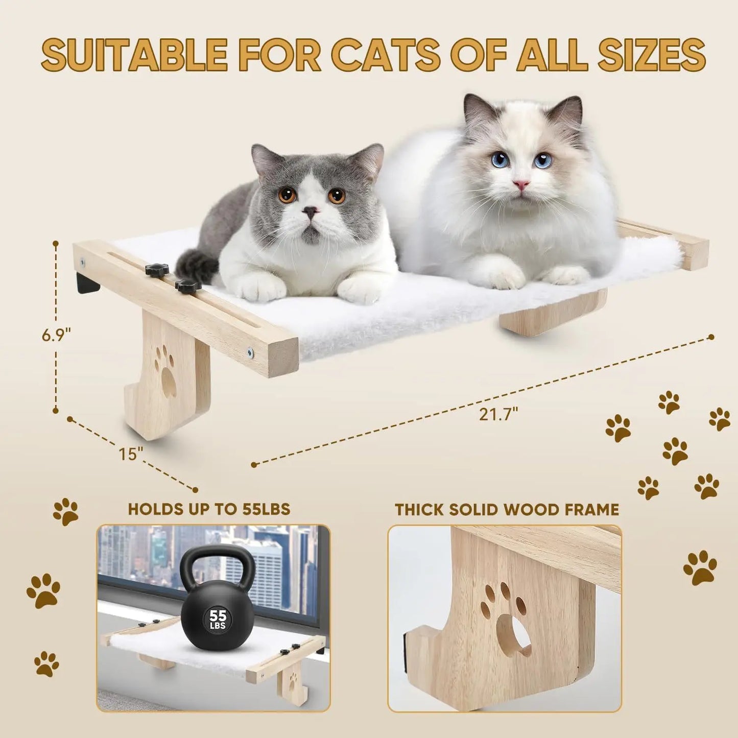 CZBNYX Cat Window Hammock Sill for Indoor Cats Wooden Frame