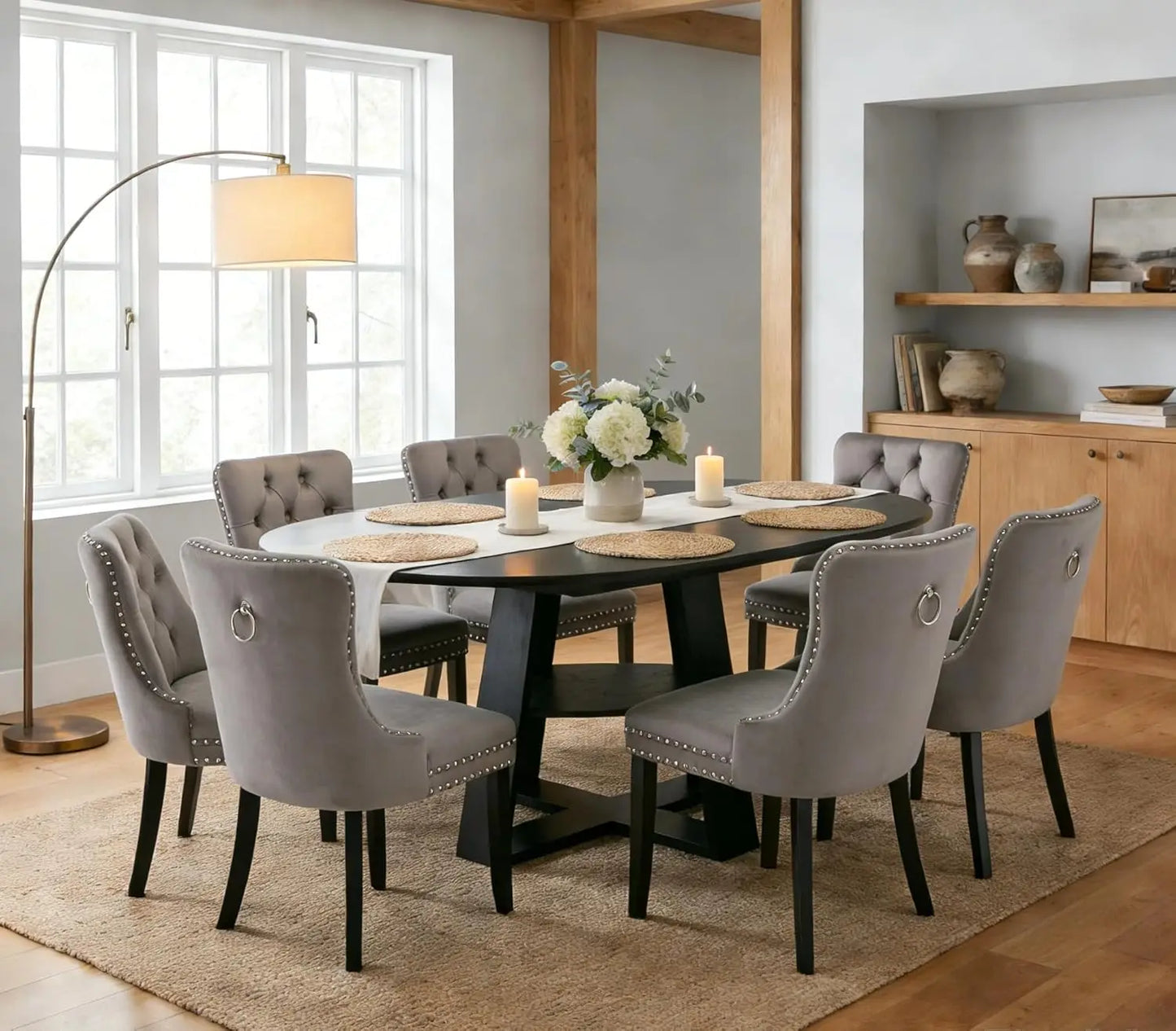 MOYU Extendable Oval Dining Table Set With Velvet Tufted Chairs