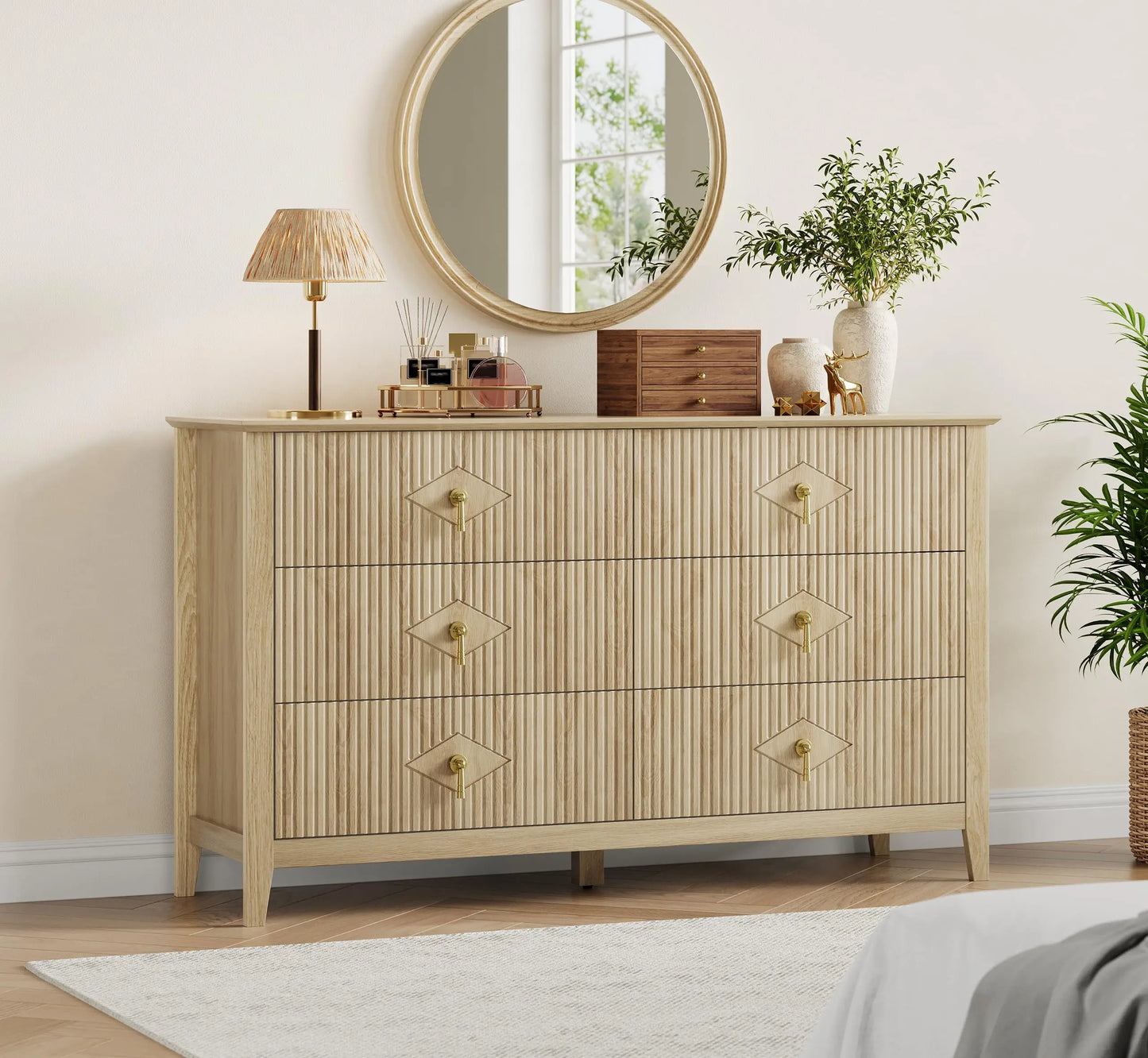 HiMISS Modern Six Drawer Dresser And TV Stand In Wood