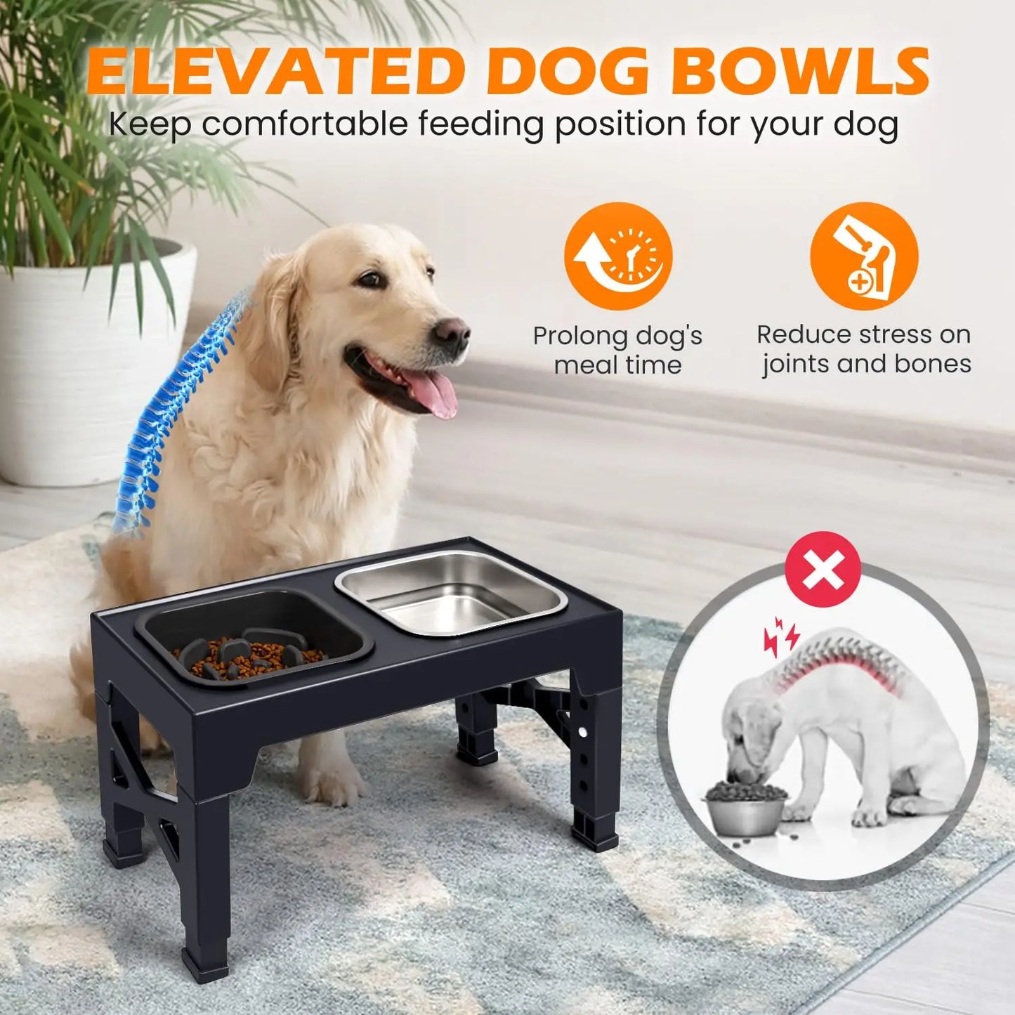 Elevated Slow Feeder Dog Bowls With Foldable Stand Non Slip
