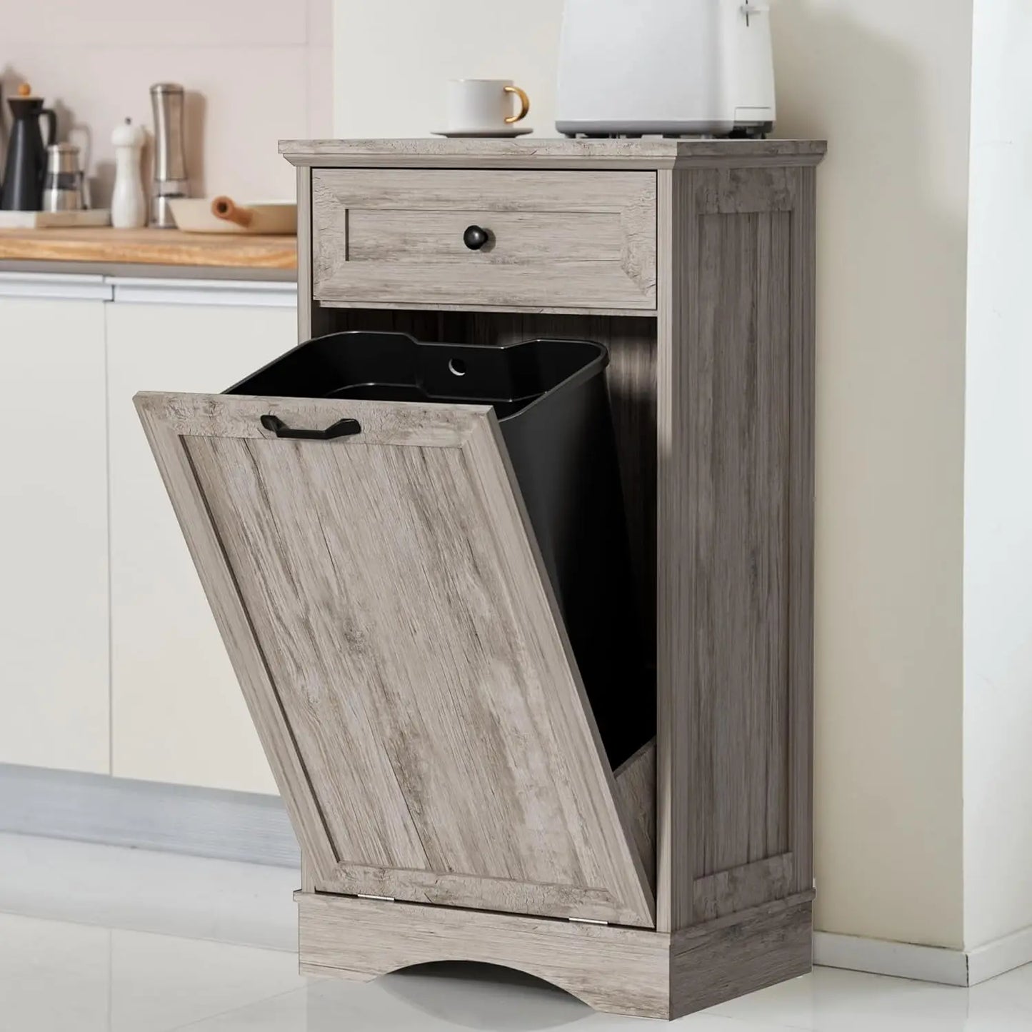 13 Gallons Tilt Out Trash Cabinet Freestanding Kitchen Trash Bin Cabinet Wood Garbage Recycling Cabinet with, Customized