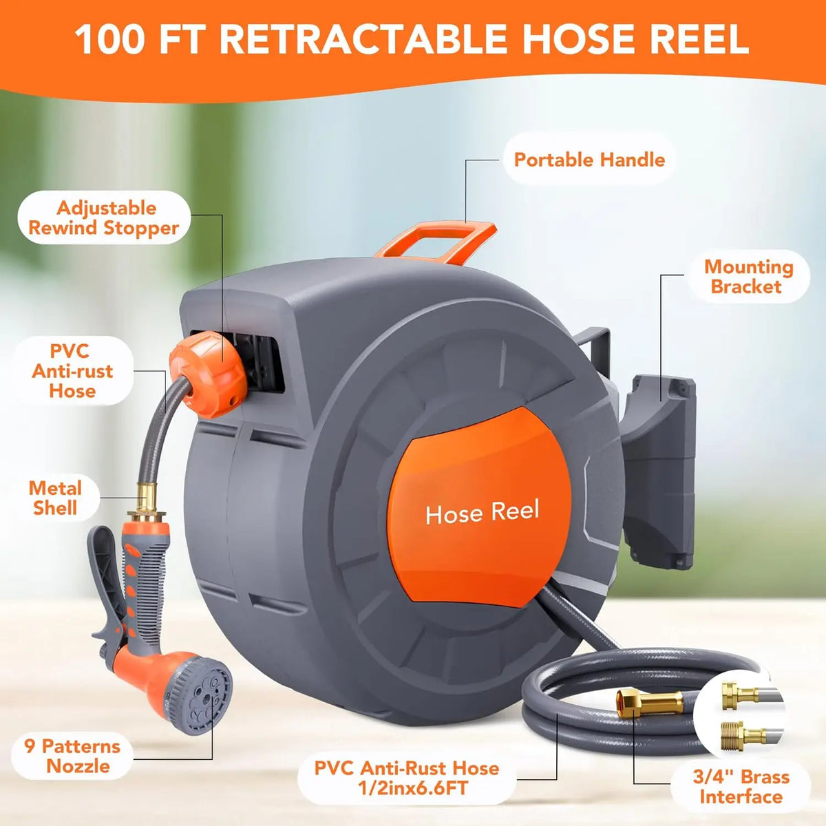 Twister.CK Retractable Garden Hose Reel With 9 Function Sprayer Nozzle The Pet & Home Store