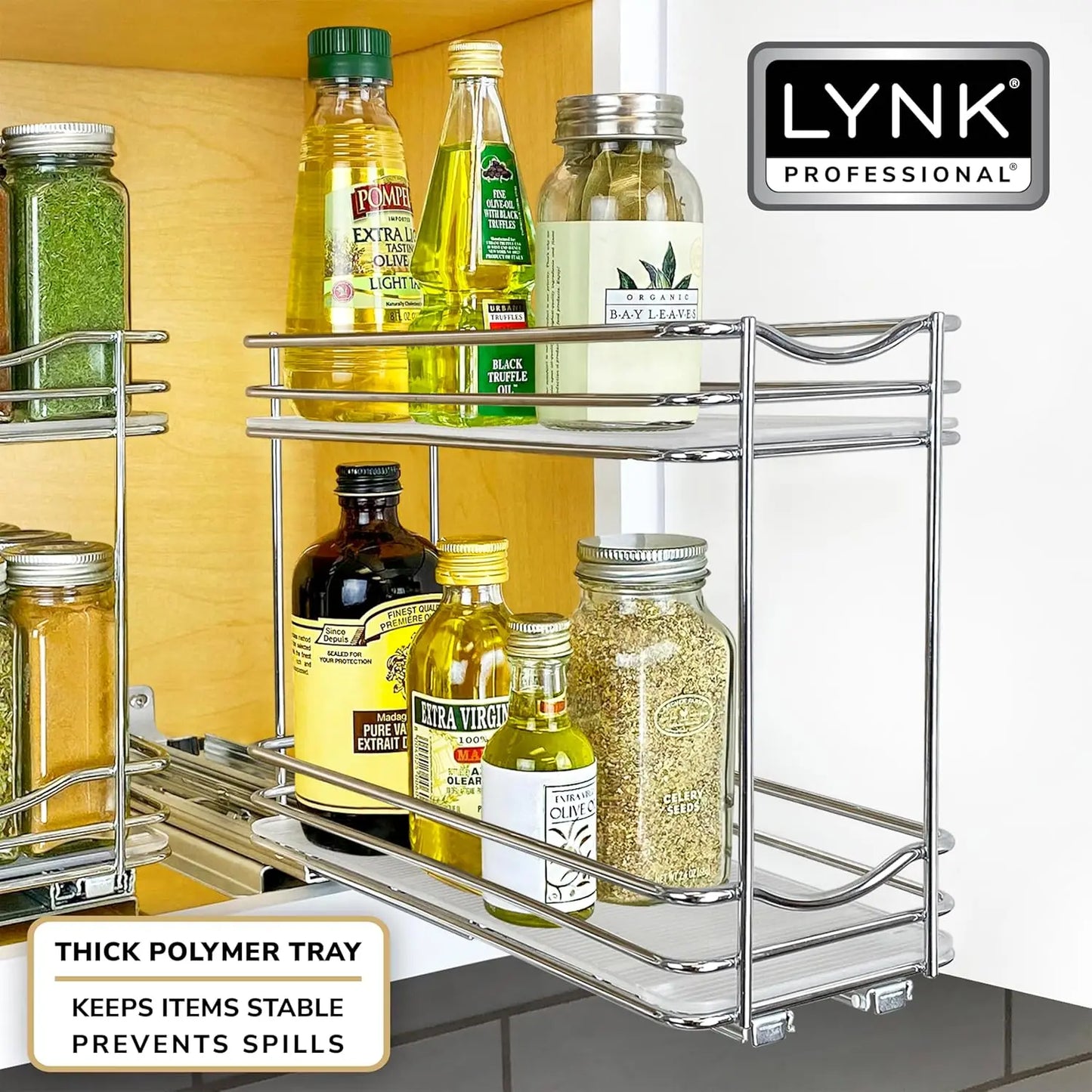 Pull Out Spice Rack Organizer for Inside Kitchen Cabinets - 4-3/8 inch Wide - Slide Out Drawer – Chrome Sliding Spice Organi