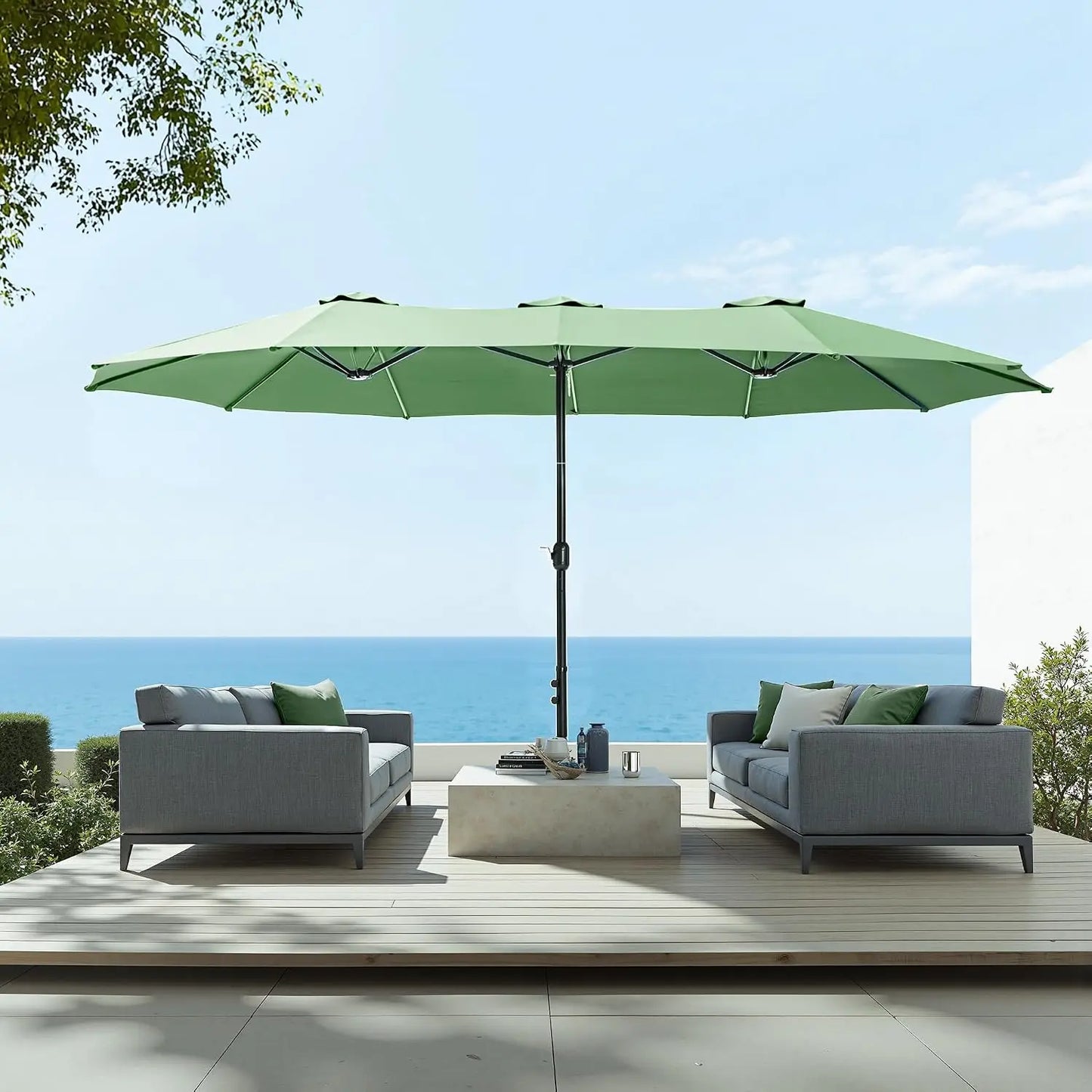 Rectangular Market Patio Umbrella Stainless Steel Frame Heavy Duty Base