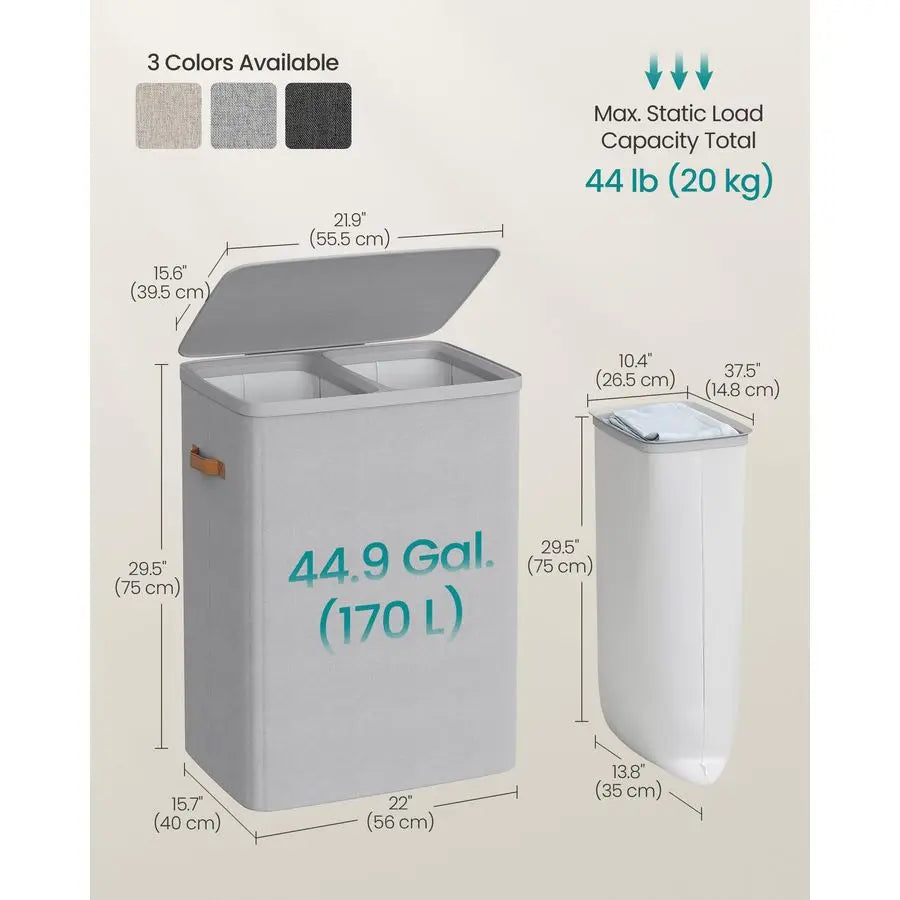 Dual Compartment Laundry Hamper With Lid And Handles Easy Assembly