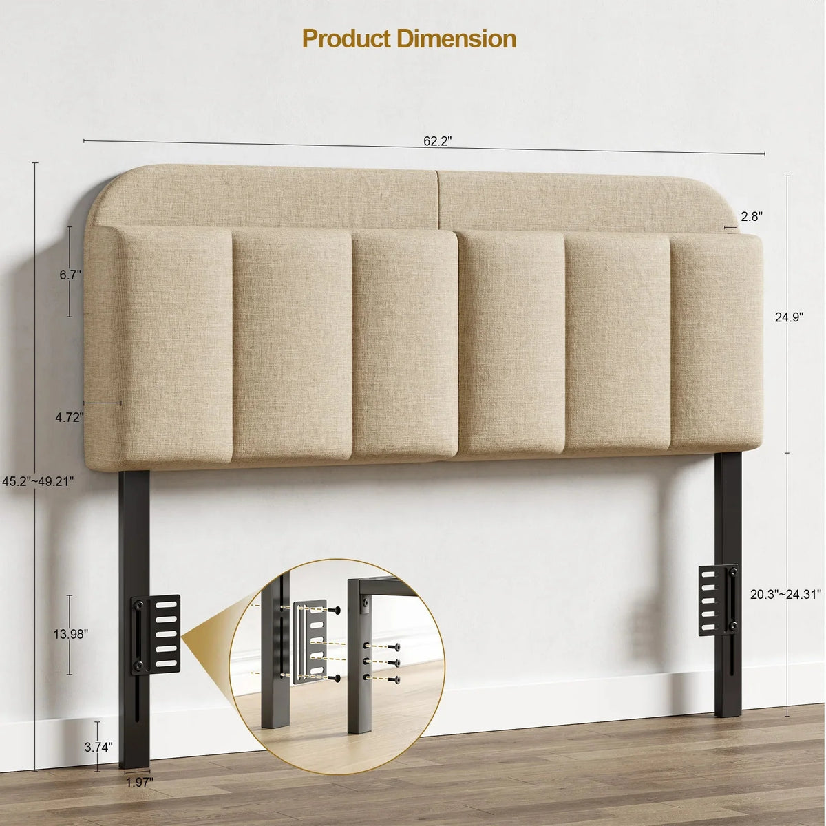 Adjustable Headboard for Full King Size Bed Frame,Linen Fabric Bed Headboard Storage & RGB LED Light in Vertical Channel Design The Pet & Home Store