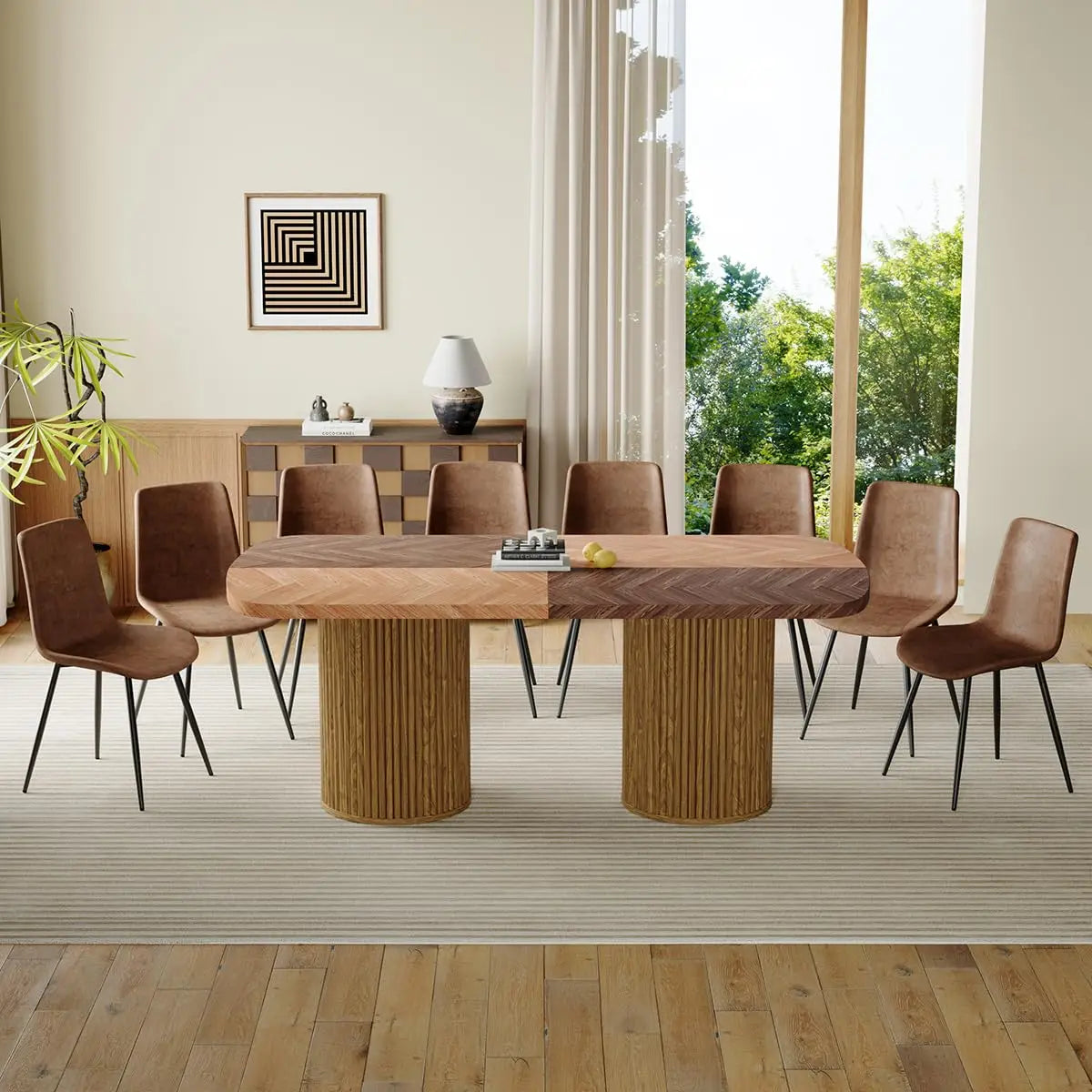 79" Dining Table Set for 8,Large Rectangular Dining Table Set for 8 with Cushioned Chairs,Modern Mid-Century Wood, Custom