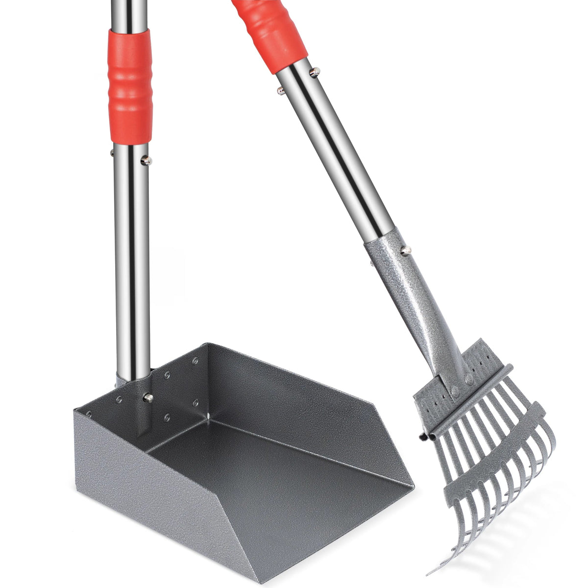 Dog Pooper Scooper, Dog Poop Tray and Rake Set, Pet Waste Removal Scoop with Long Adjustable Sectional Stainless Handles The Pet & Home Store