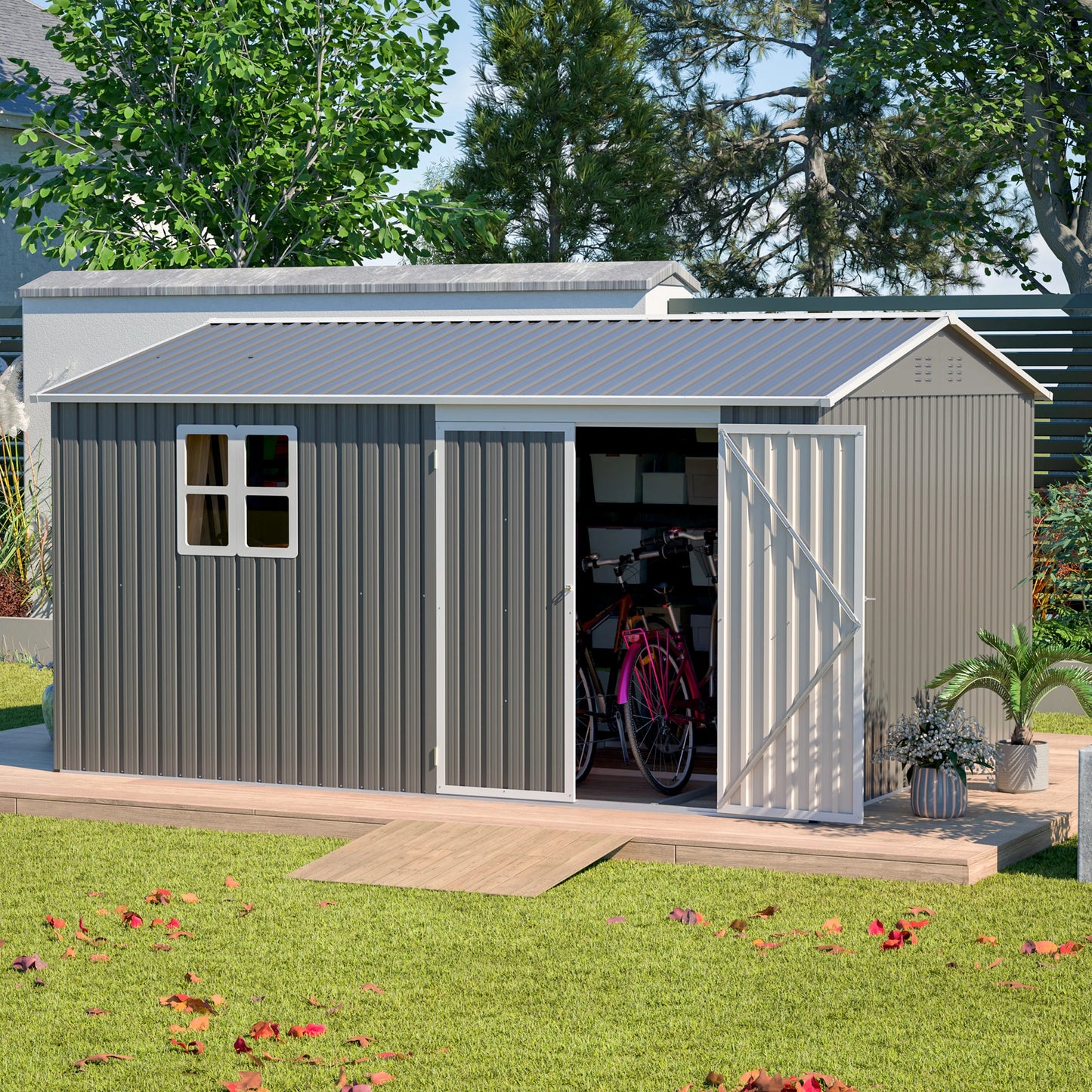 LZBEITEM Lockable Waterproof Metal Outdoor Storage Shed For Backyard