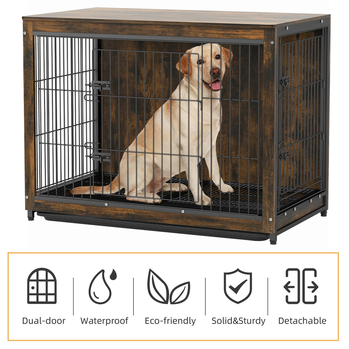 Pet Cage Kennels with 2 Doors and Removable Tray, Dog Crate, End Table Furniture, Wood Metal, Combine Pet Cage, S, M, L, 3 Sizes The Pet & Home Store
