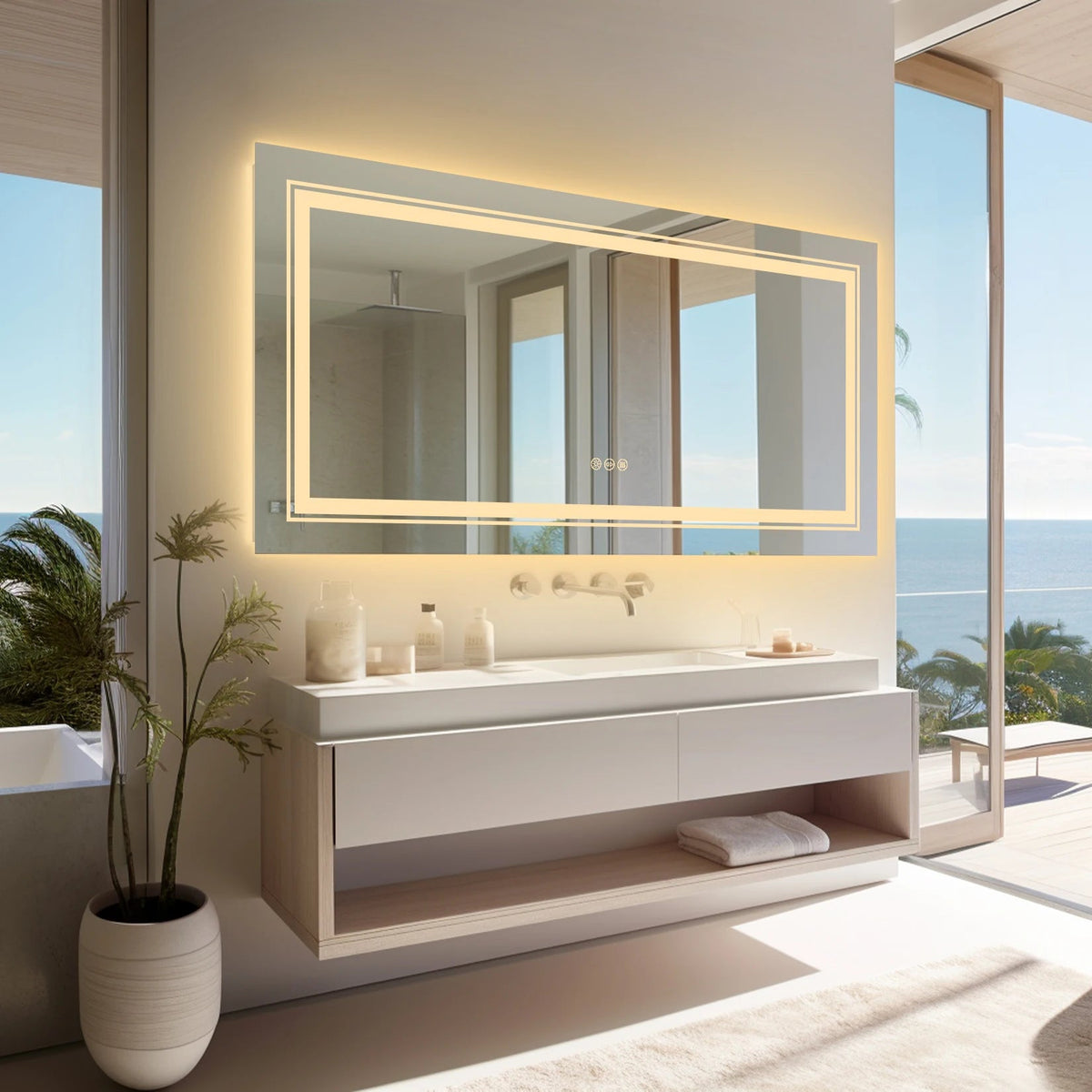 Extra Large Rectangle Bathroom Mirror LED Vanity Dimmable Backlit Anti-Fog Memory with Front and Backlight Shatter-Proof The Pet & Home Store