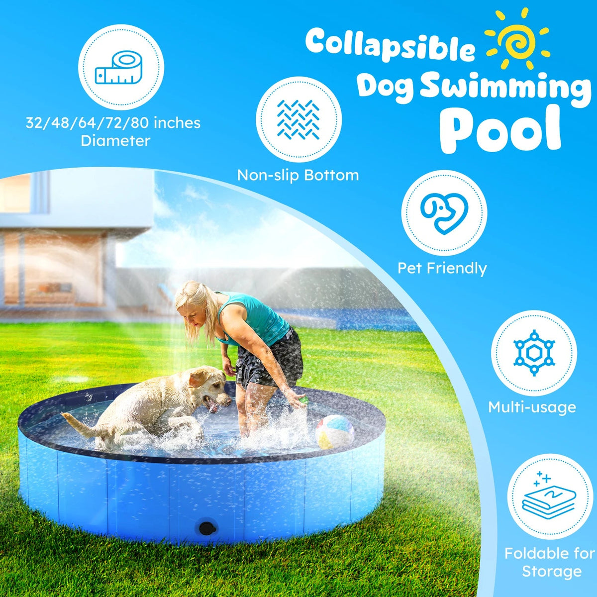 Portable Dog Pool, Foldable Pet Swimming Tub, Anti-Slip Collapsible Pet Bathtub, Hard Plastic Bath Pool for Pets Dogs and Cats The Pet & Home Store