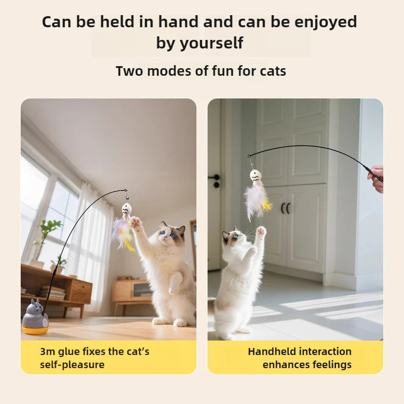 Cat Teaser Feather Wand With Rotating Steel Wire Pole Toy