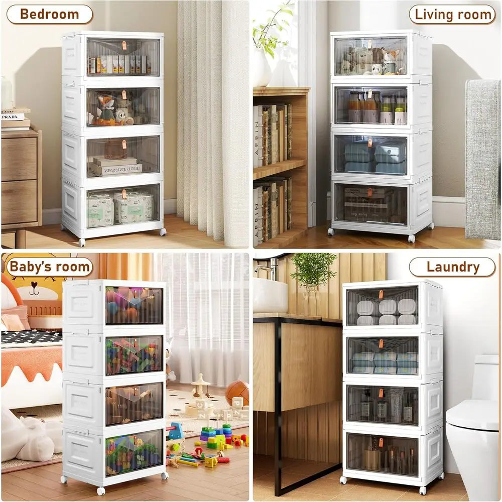 4 Tier Storage Bins With Lids Stackable Organizers With Wheels