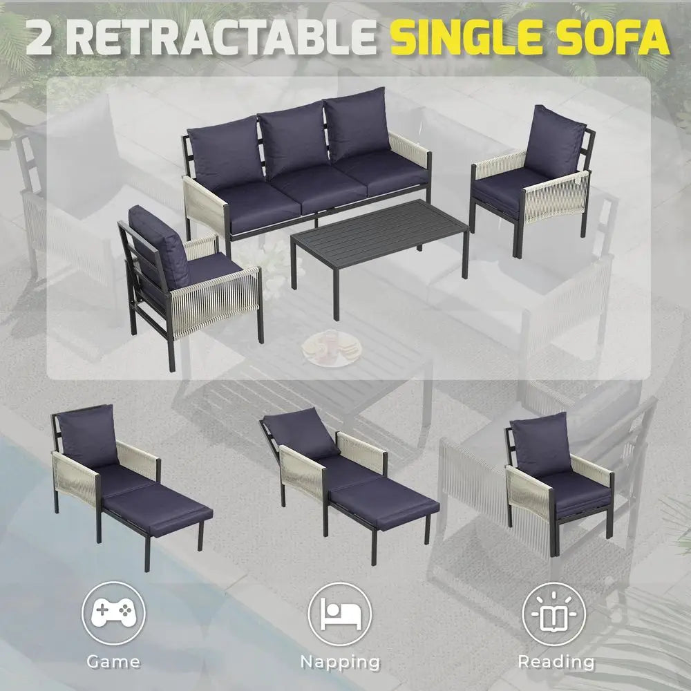 Aluminum Patio Furniture Set 5 Seats Outdoor Sectional Sofa Couch with Coffee Central Table Patio Conversation Sets for Porch D