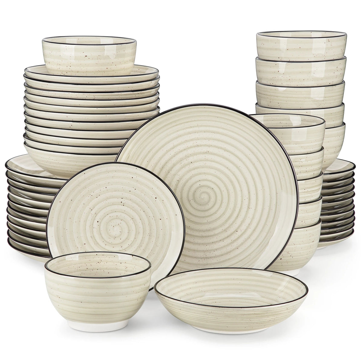vancasso 24/48 Piece Beige Plates Dinner Sets Ceramic Dinnerware Sets Handpainted Spiral With 6 Dinner Plate/Dessert/Soup/Bowl The Pet & Home Store