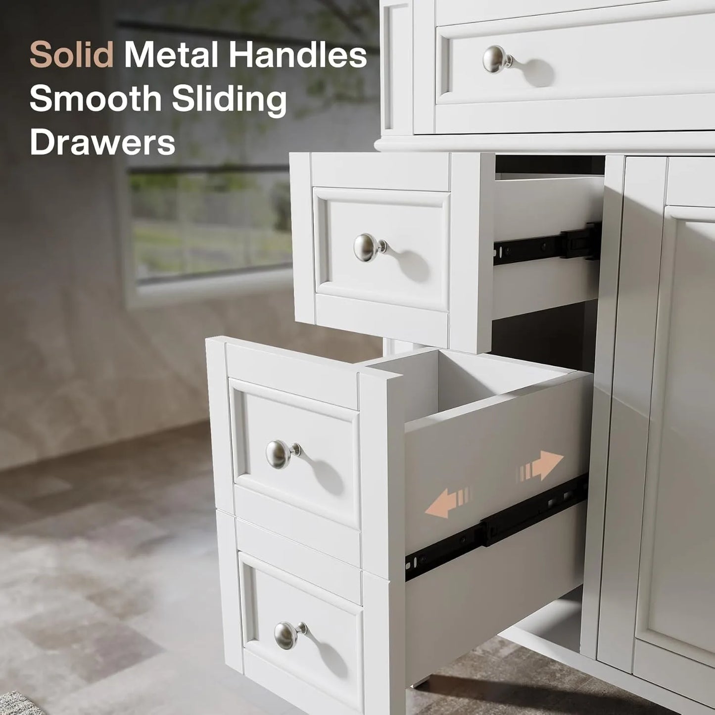 Bathroom Vanity With Sink Cabinet, 4 Drawers, 2 Doors