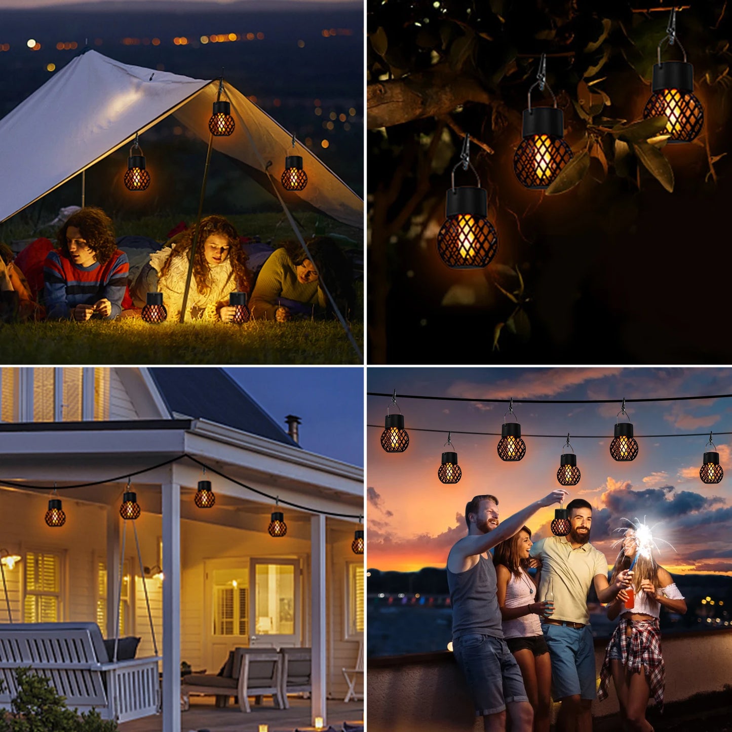 Solar Pendant Outdoor Lights Flame Effect IP65 Hanging