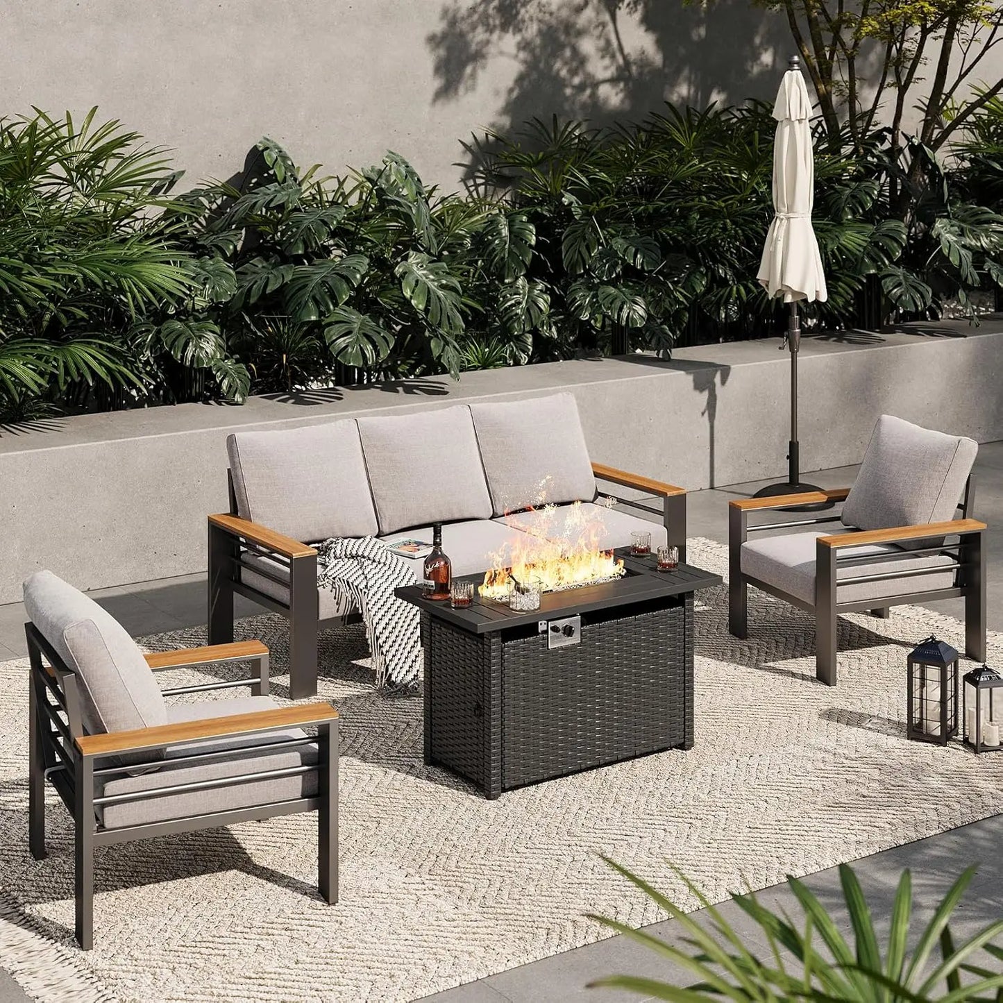 Aluminum Outdoor Patio Furniture Set With Sectional And Coffee Table
