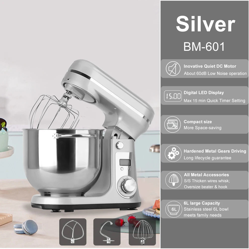 BioloMix Kitchen Food Stand Mixer, Blender, Quiet Motor, Cream Egg Whisk, Whip Dough Kneader, 6-Speed, 1200 W, 6 L, DC The Pet & Home Store