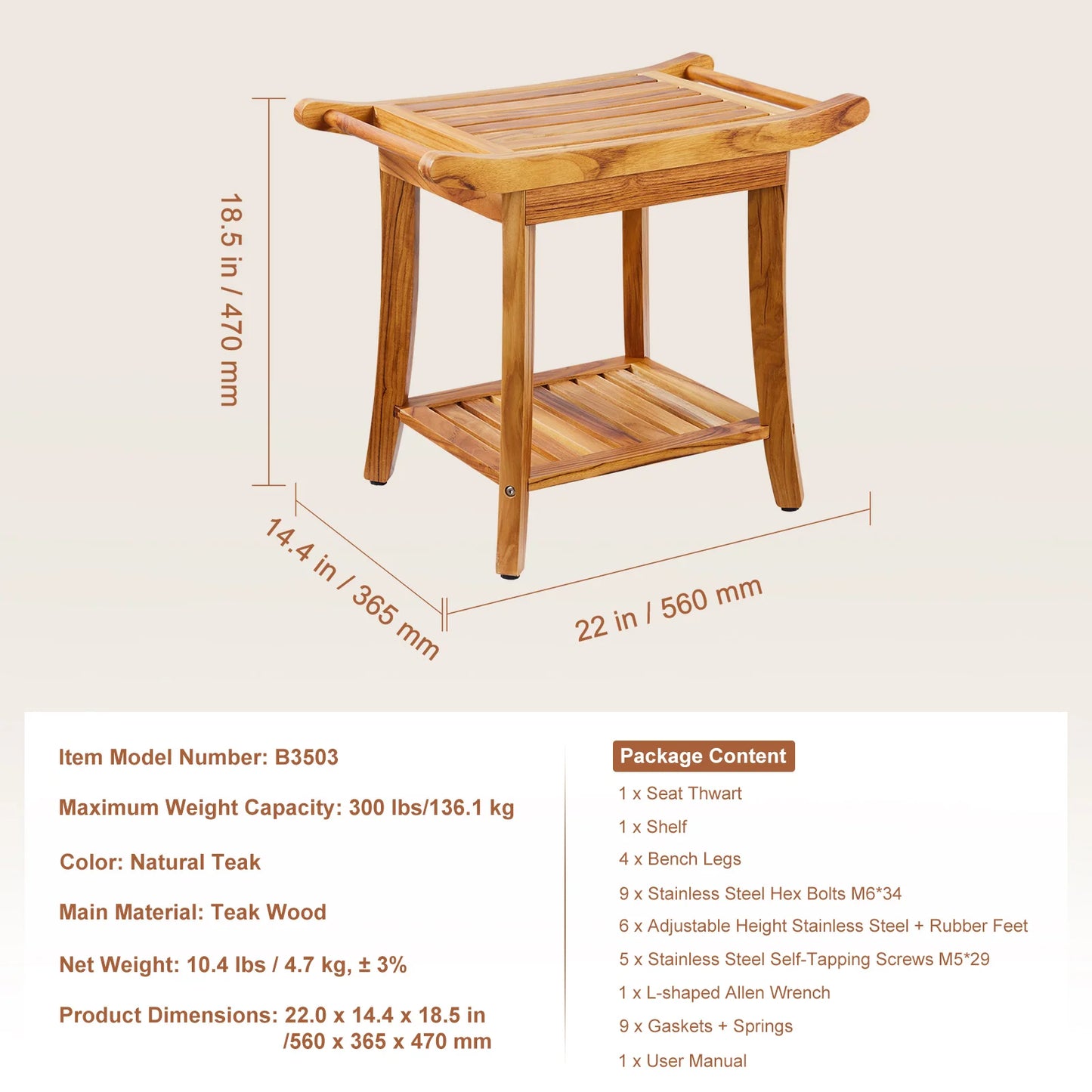 SucceBuy Bamboo Shower Bench With Storage Shelf 330lbs