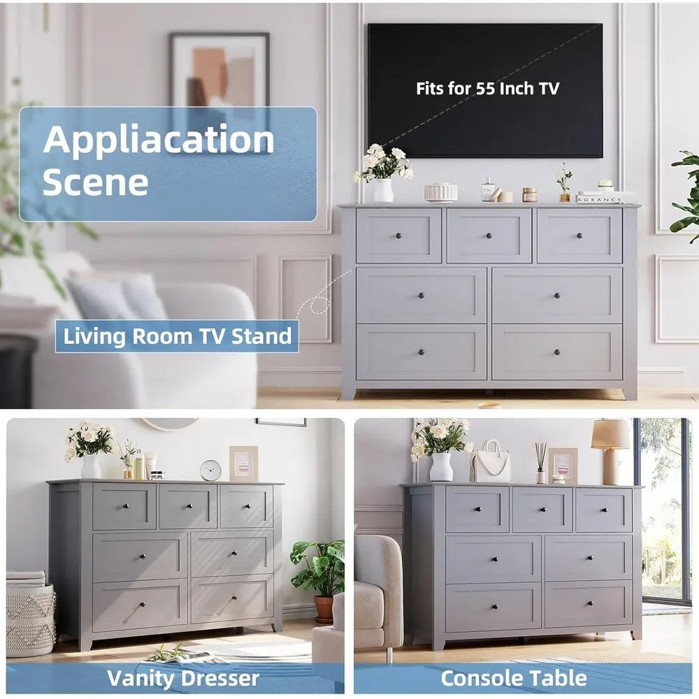 Ticify Elegant Wood Double Drawer Chest For Bedroom Storage