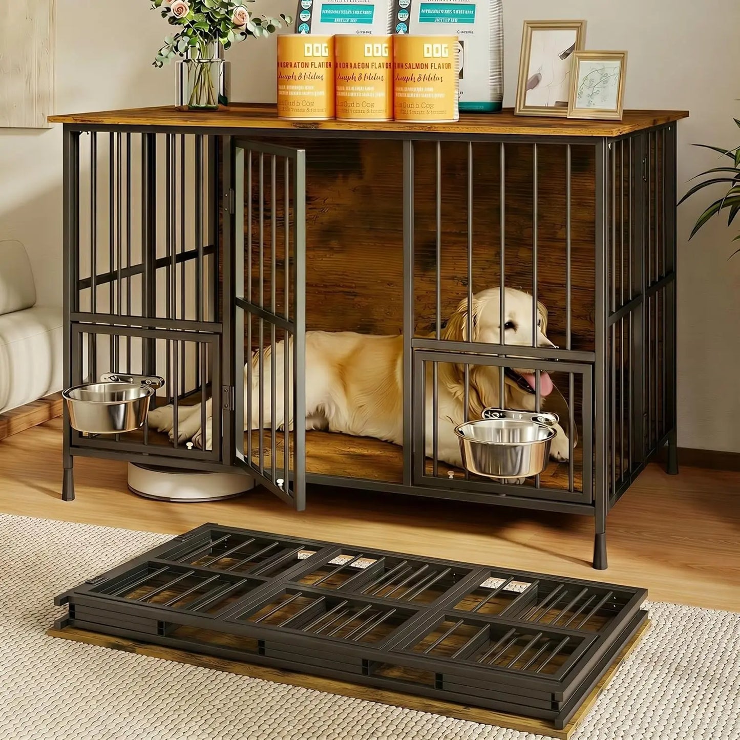 Foldable Wooden Dog Crate Table With Storage Top Easy Assembly