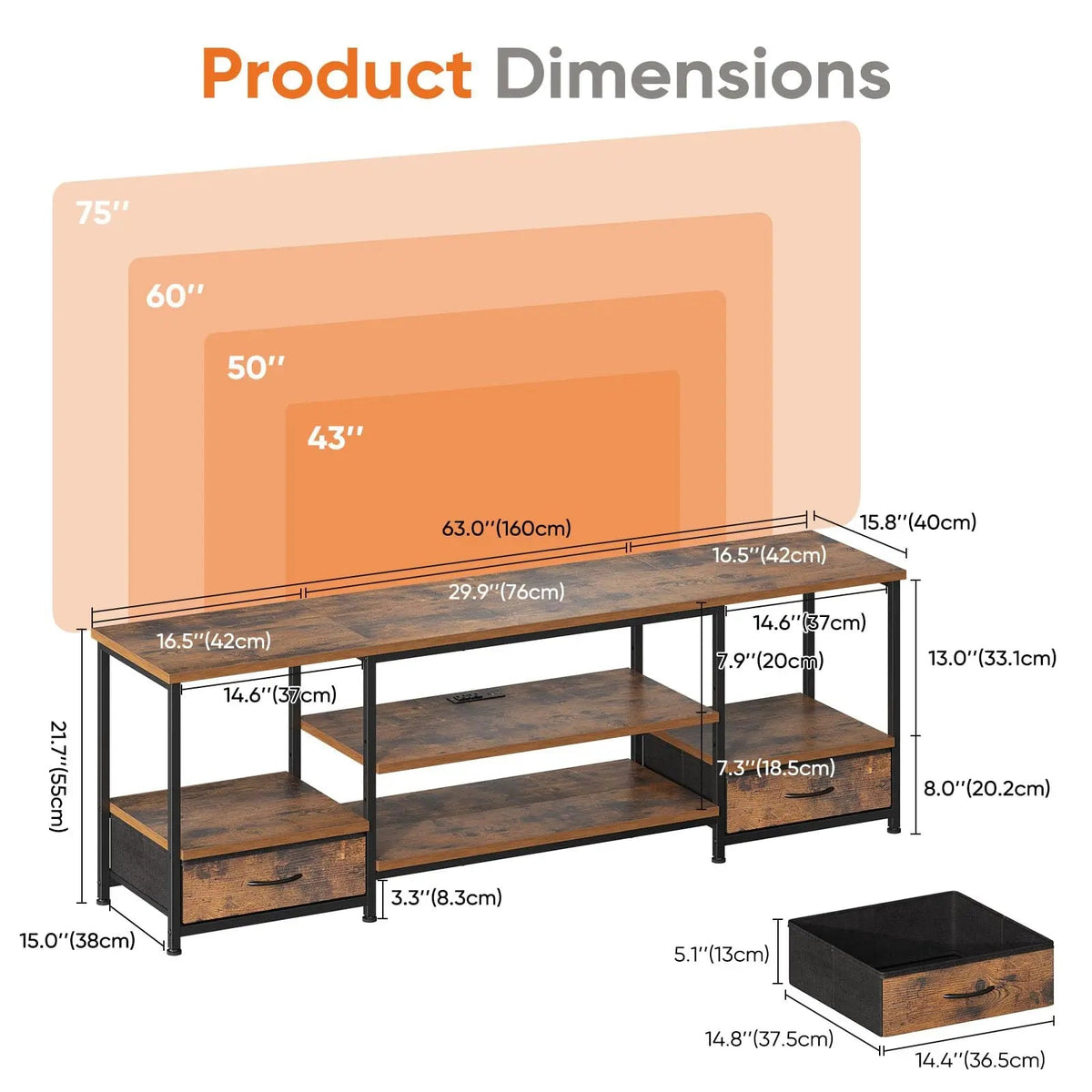 JHK 63IN Wooden Tv Stand For Up To 75 Inch TV Entertainment Center For Living Room Media Console Adjustable Shelf 2 Storage The Pet & Home Store