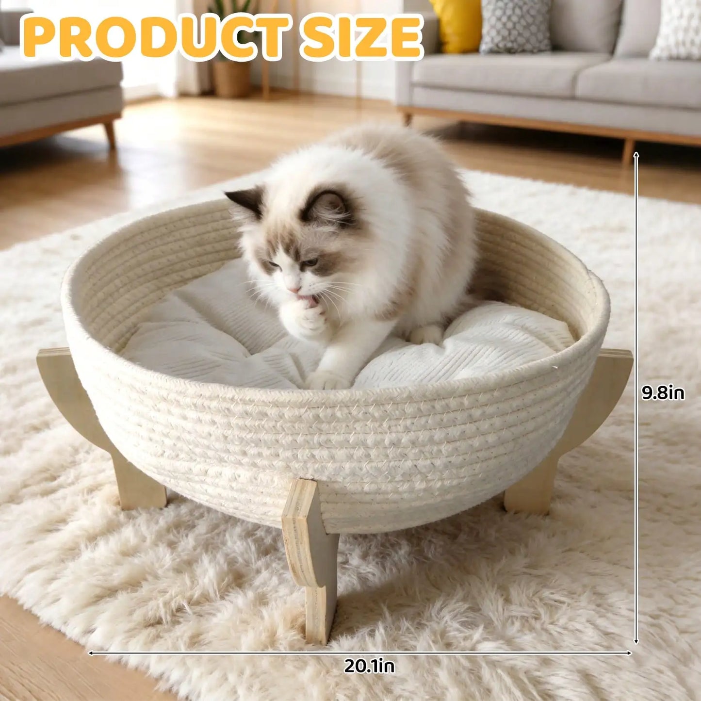 XMSJ Raised Wooden Cat Bed Sofa With Fluffy Cushion