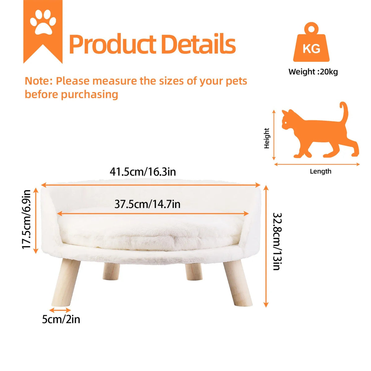 Pet Sofa Bed Raised Cat Chair Small Dog Couch Bed Removable Cushion Sleep House The Pet & Home Store