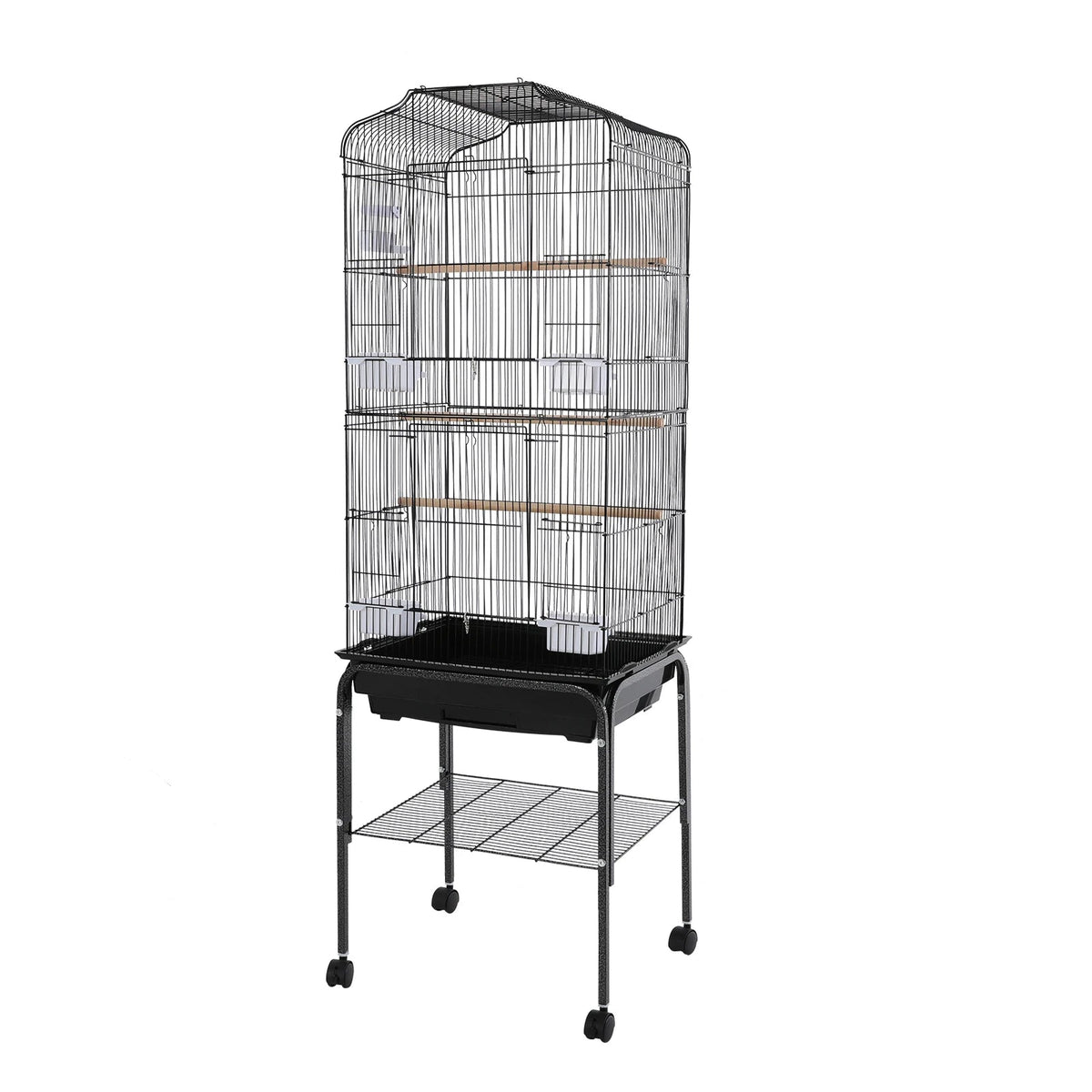 Large Bird Cage with Stand & Wheels, 47x37x137cm Flight Cage for Cockatiels Parrots Finches with Lockable Door (White/Black)) The Pet & Home Store