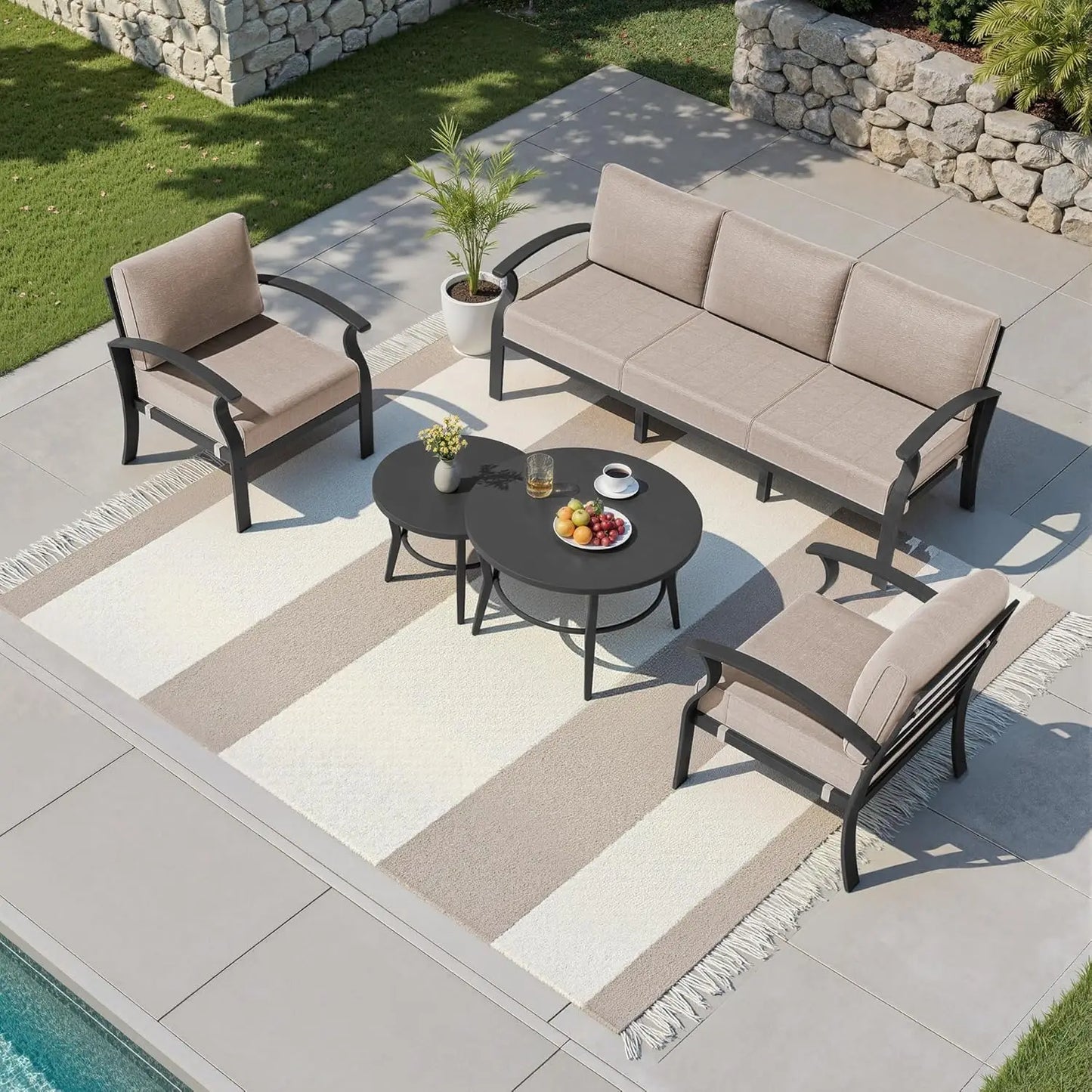 XIAOLANG 4-Piece Aluminum Outdoor Patio Set With Round Coffee Table