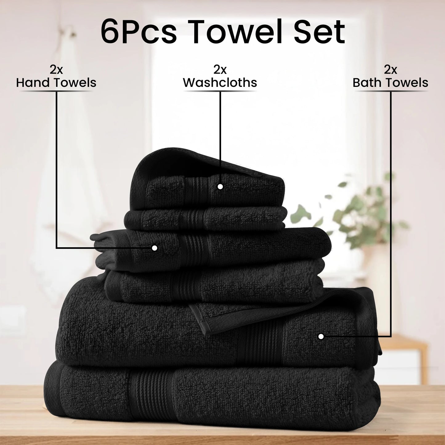 Lux Decor 6-Piece Bath Towel Set 100 Percent Cotton