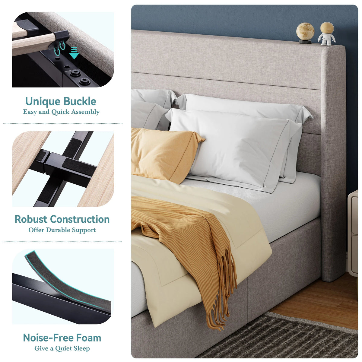 Lift Up Storage Bed with Wingback Headboard | Several Sizes, Colors The Pet & Home Store