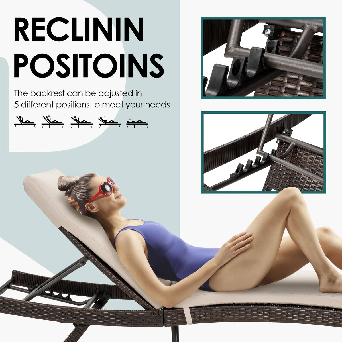 Patio Chaise Lounge Set 3 Pieces with Adjustable Backrest and Removable Cushion, Outdoor Pool Chair for Patio Poolside Backyard The Pet & Home Store
