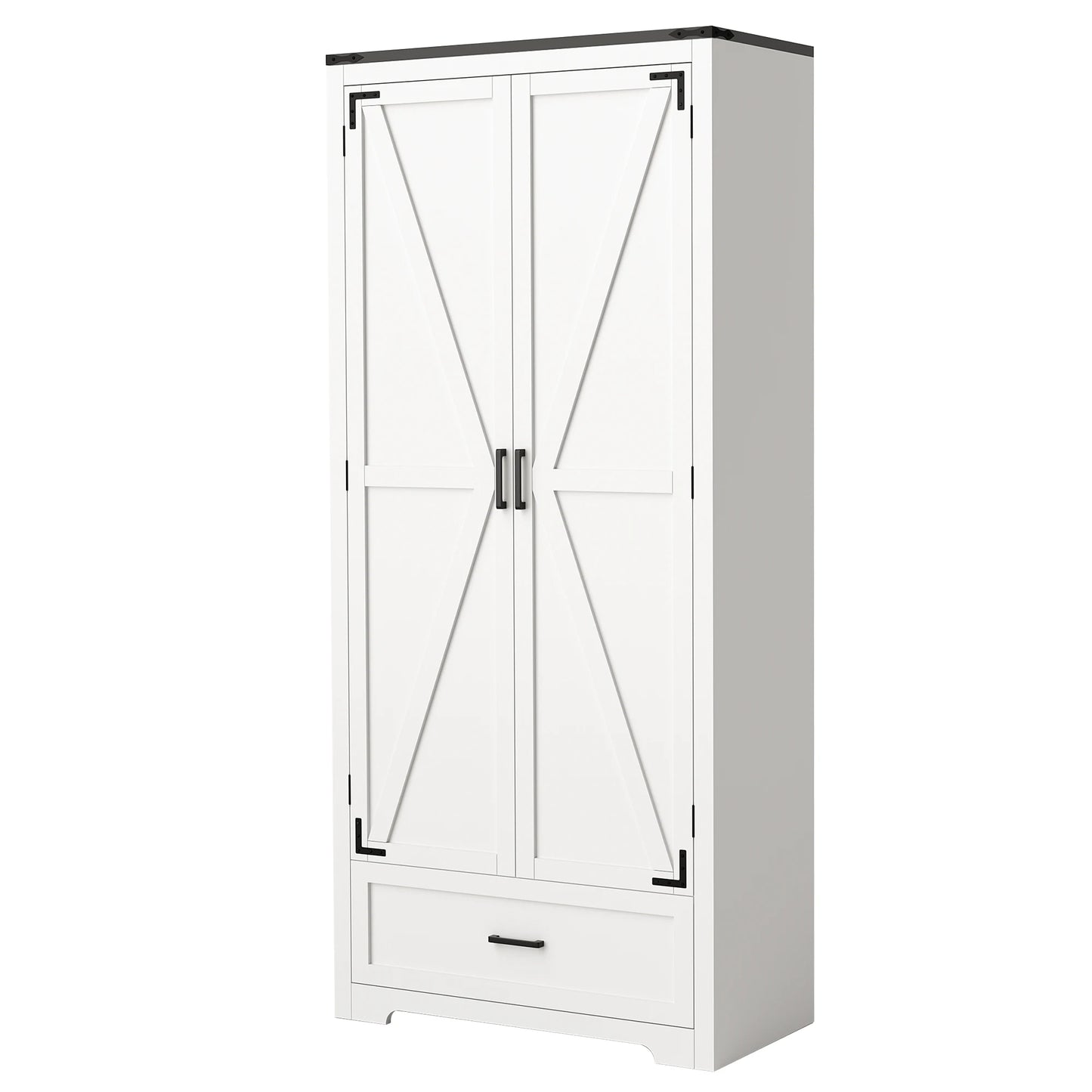 Farmhouse Wooden Kitchen Pantry Cabinet With Drawers And Shelves