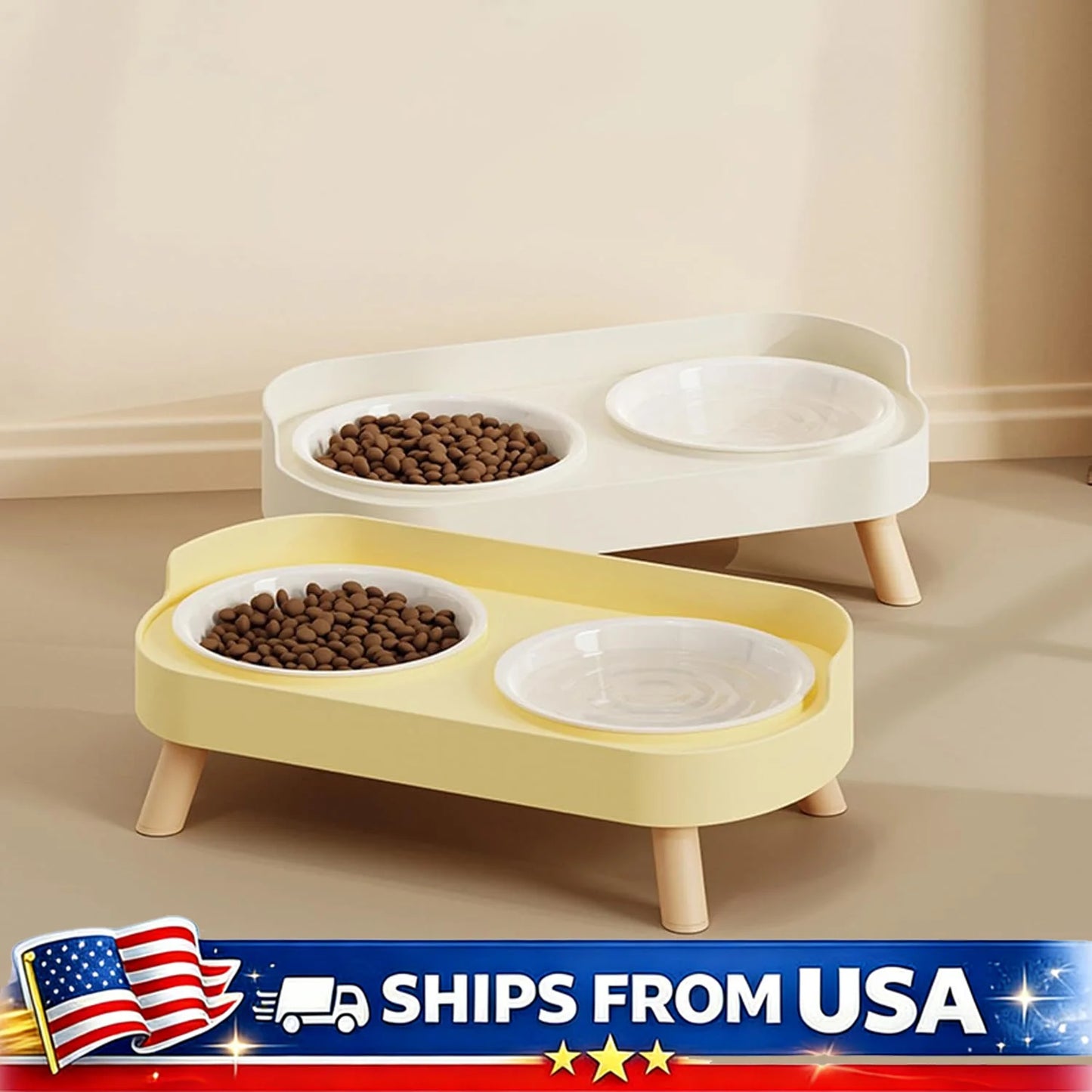 Elevated Pet Bowl Double Food And Water Set Raised Feeding Stand Splash Proof Design For Cats Dogs Puppies Easy Clean