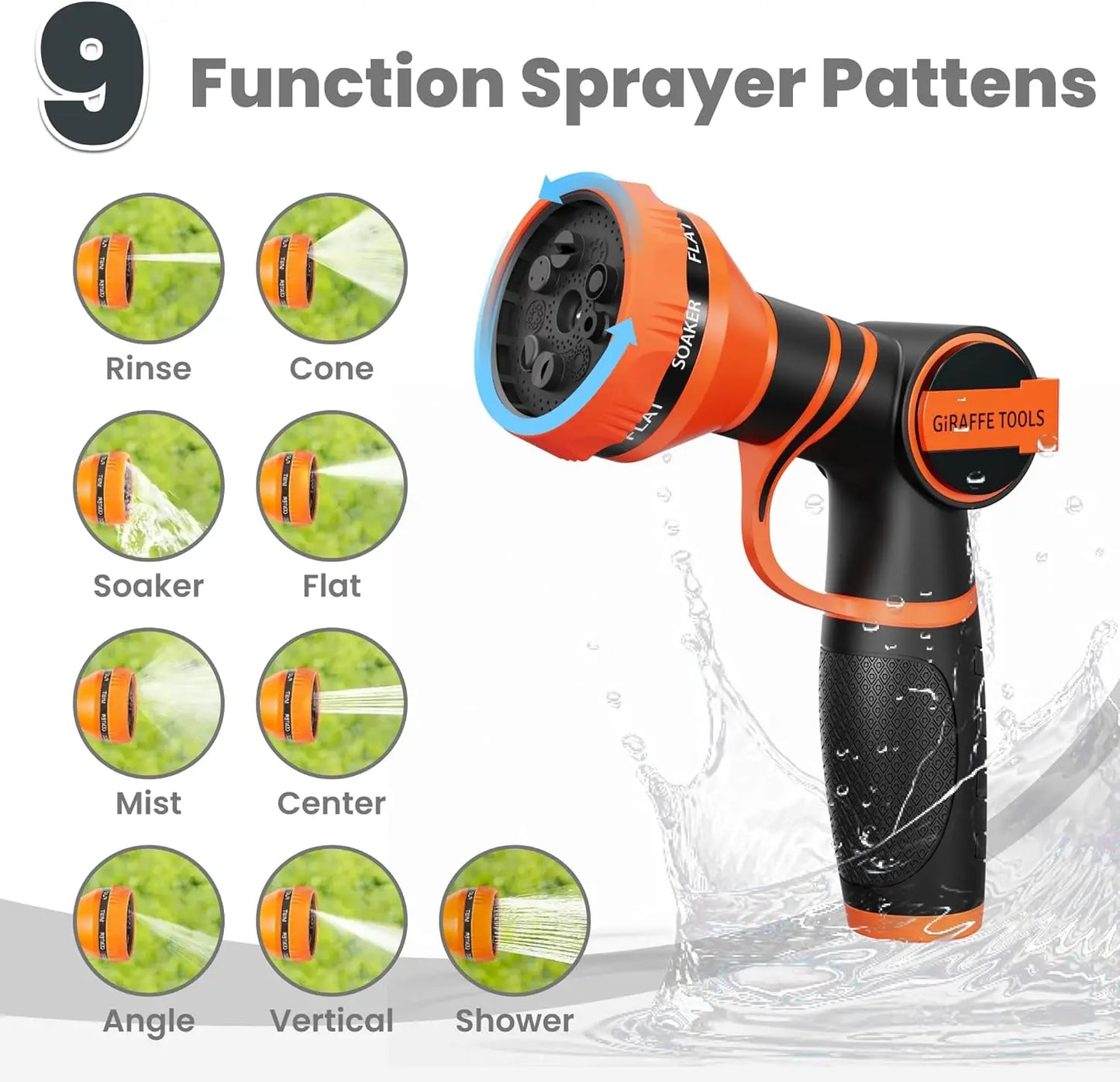 Giraffe Tools 304 Stainless Garden Hose With 9 Pattern Nozzle