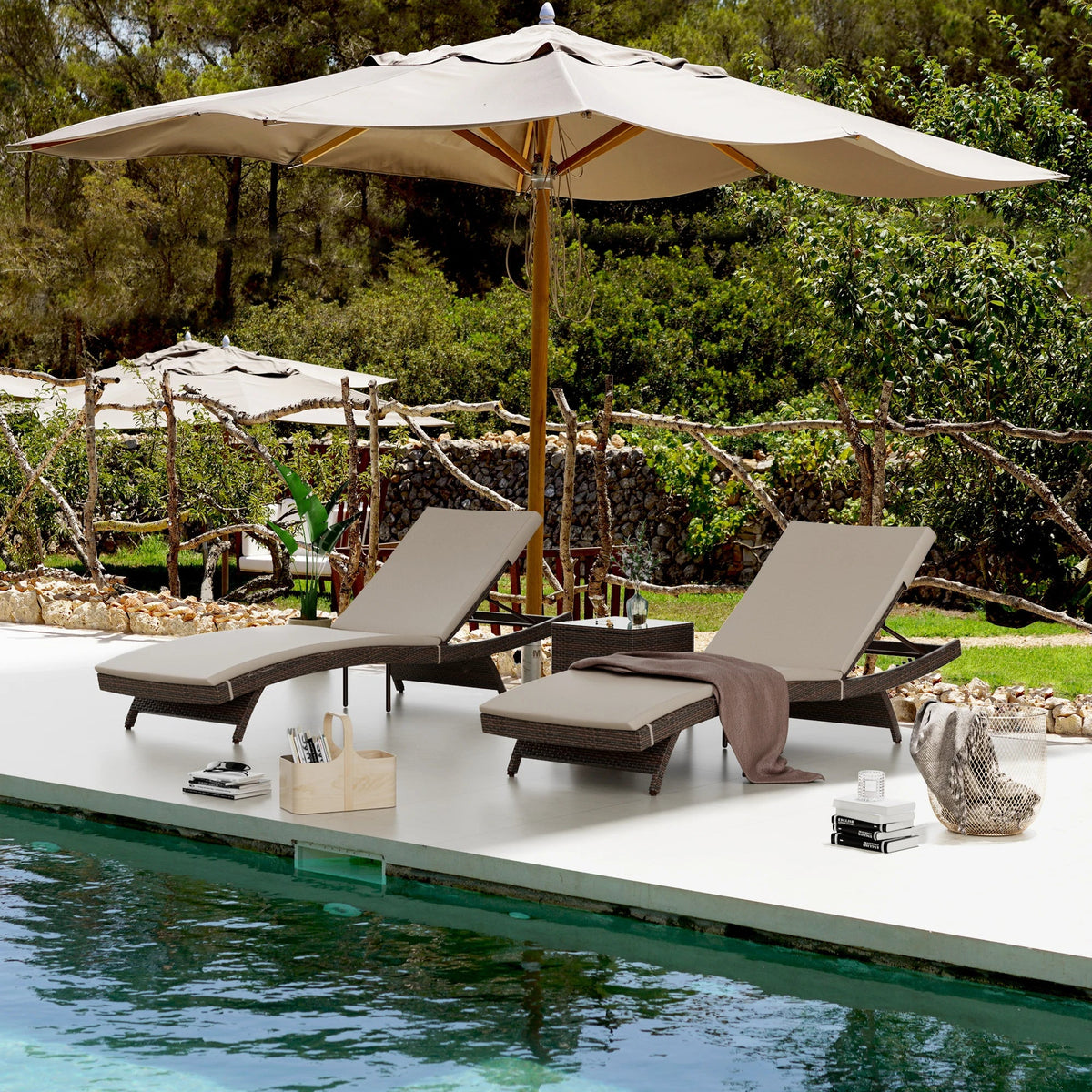 Patio Chaise Lounge Set 3 Pieces with Adjustable Backrest and Removable Cushion, Outdoor Pool Chair for Patio Poolside Backyard The Pet & Home Store