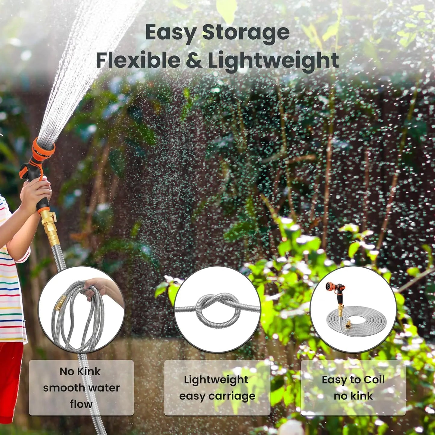 Giraffe Tools 304 Stainless Garden Hose With 9 Pattern Nozzle