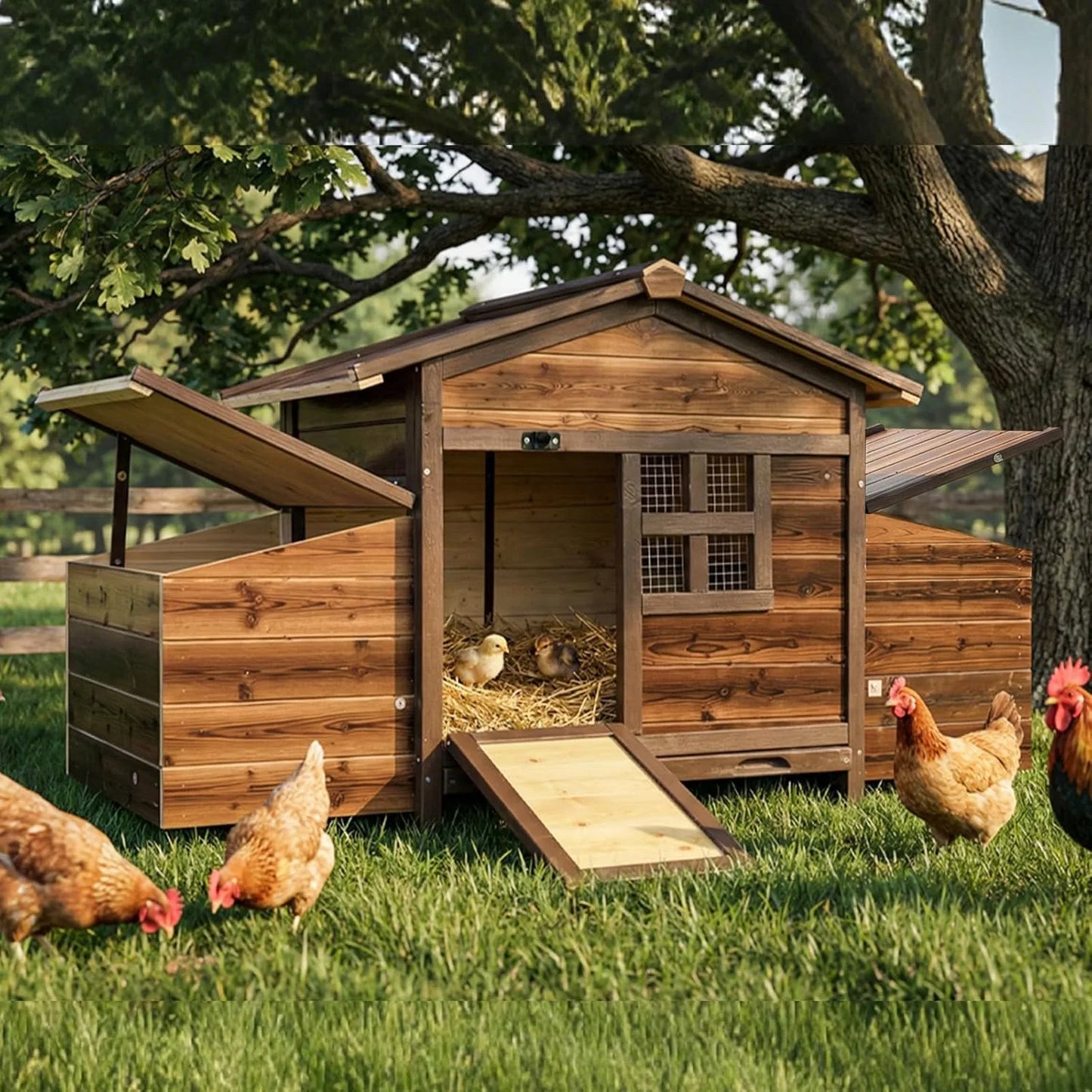 Chicken Coop With Two Nesting Boxes For Outdoor Hen House