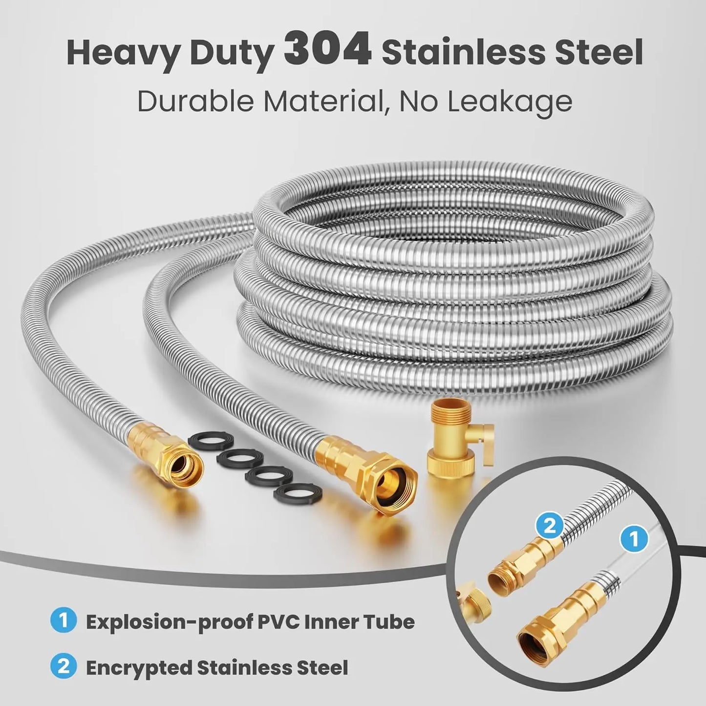 Giraffe Tools 304 Stainless Garden Hose With 9 Pattern Nozzle