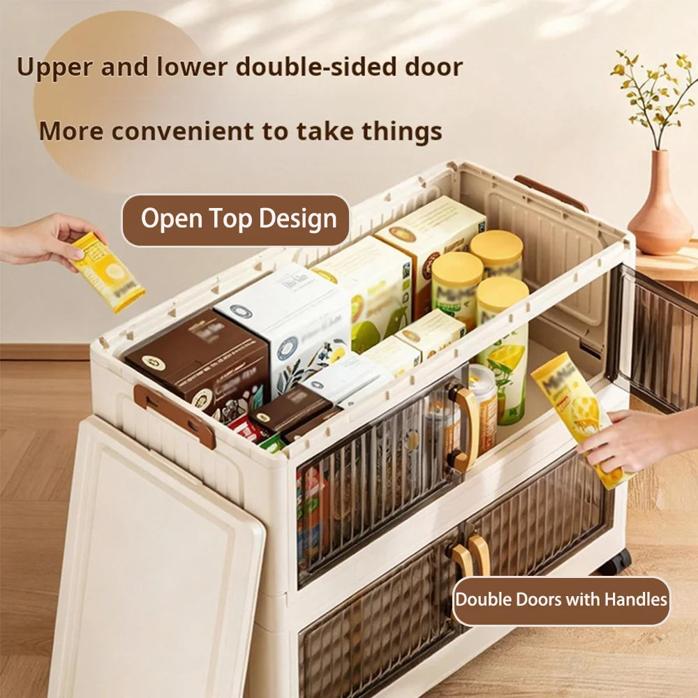 23.62in 3/4/5 Tier Foldable Plastic Storage Cabinet with Wheels, Double Transparent Door Organizer, Large Storage Chest, No Assembly Closet Organizer with Latches for Bedroom Kitchen, Cream White The Pet & Home Store