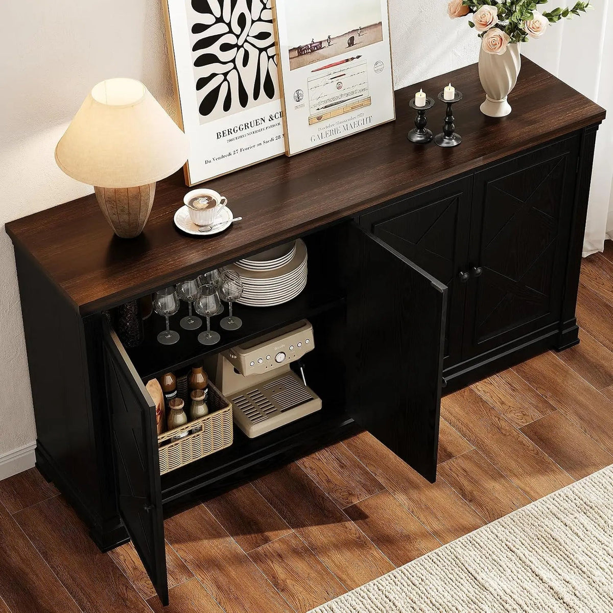 63' Solid Wood Sideboard Buffet Cabinet The Pet & Home Store